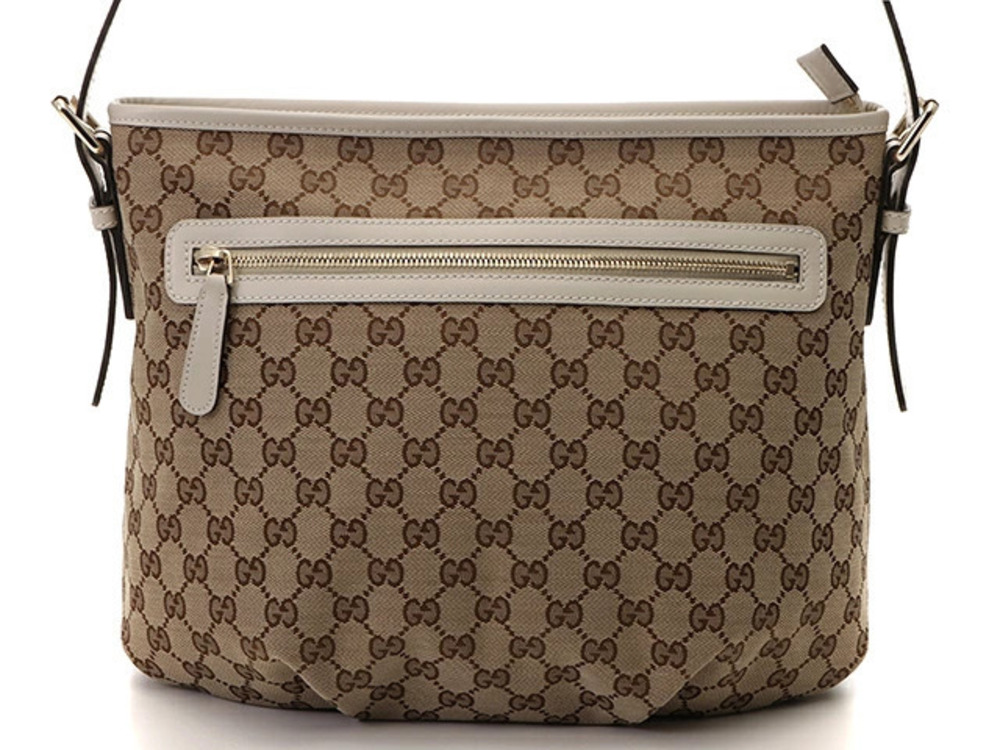 Gucci GG Shoulder Bag Beige Cream Ivory White Canvas Calfskin